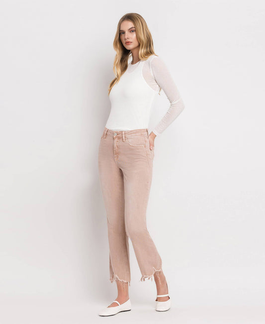 CROP FLARE JEANS- CORAL