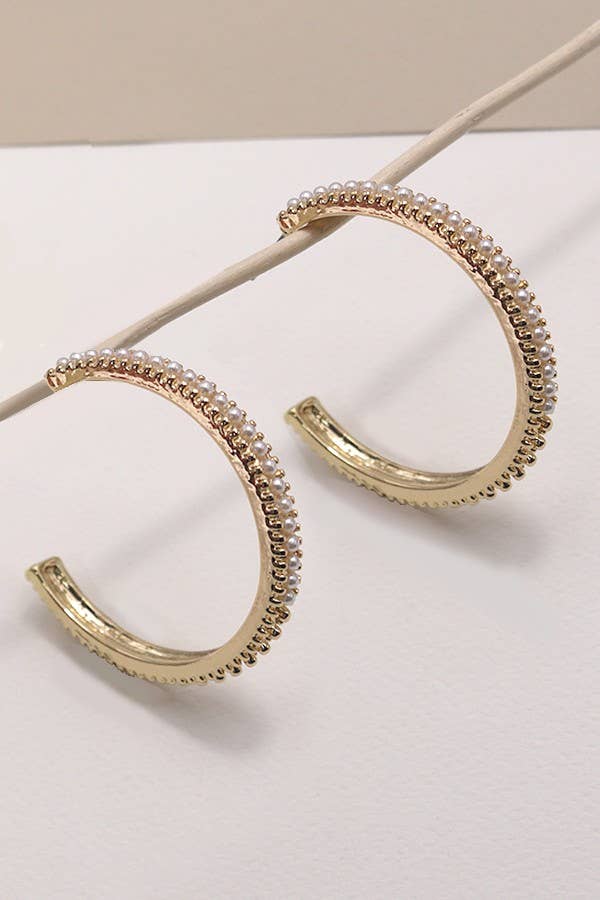 PEARL PAVE HOOP EARRINGS: GOLD