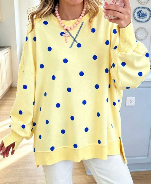 YELLOW BLUE POLKADOT PULLOVER