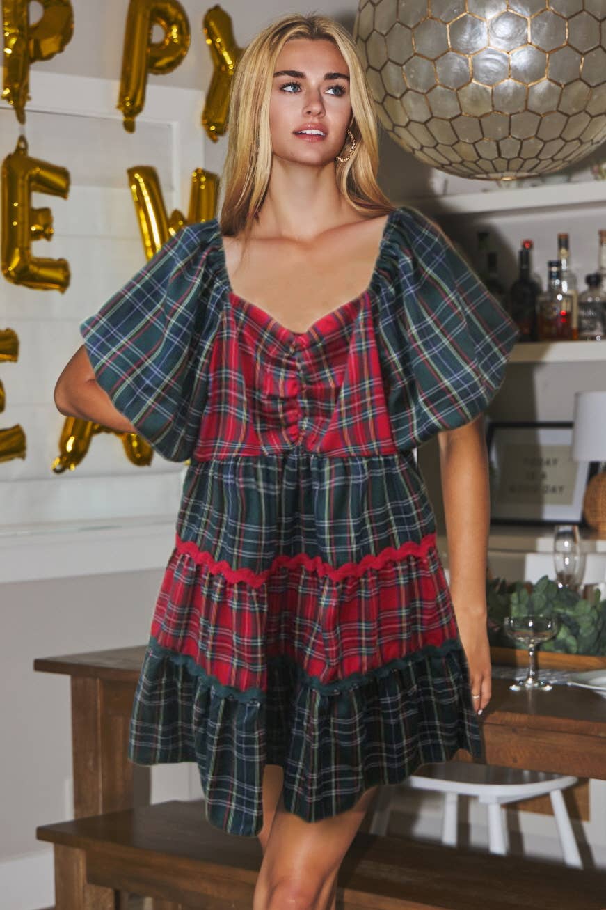 RED GREEN PLAID DRESS