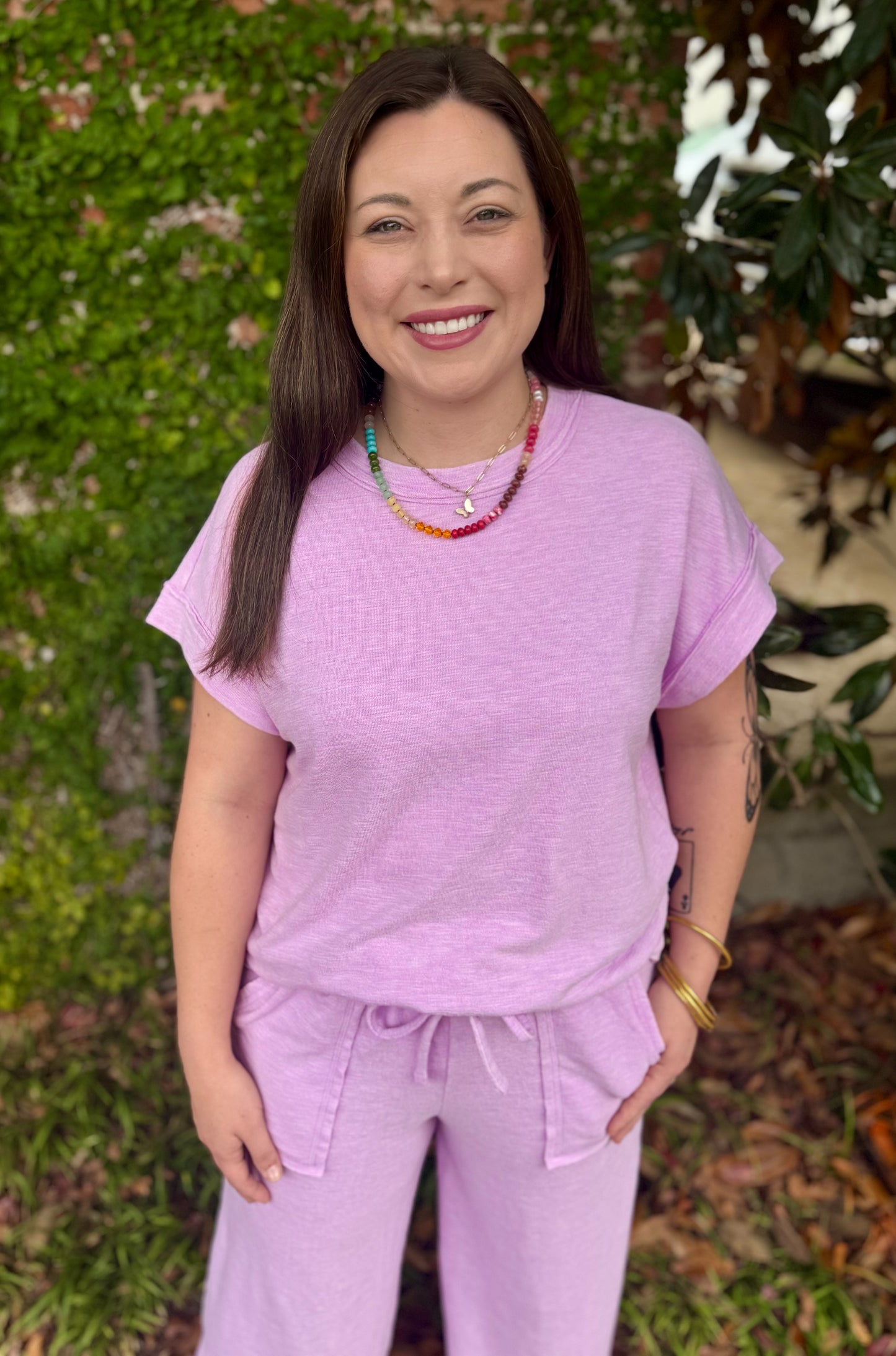 SOFT KNIT PANT SET: MAUVE