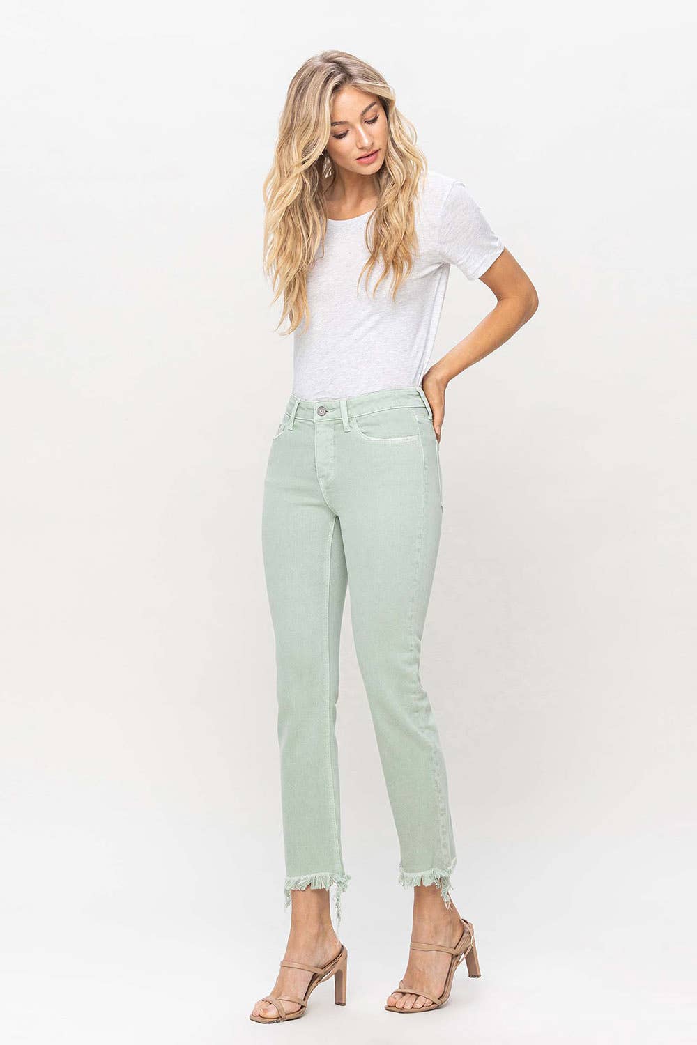 CROP STRAIGHT JEANS- MINT