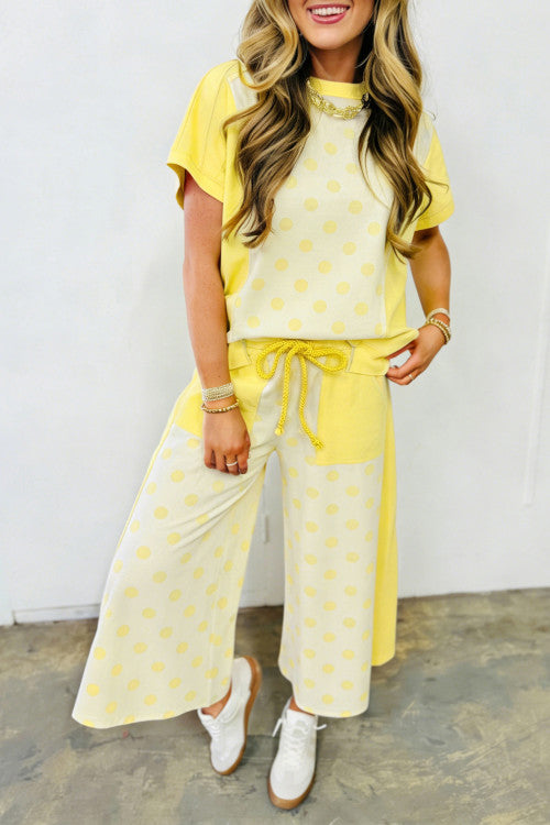 YELLOW POLKA DOT PANT SET