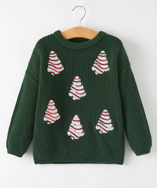 GIRLS GREEN CHRISTMAS CAKE SWEATER