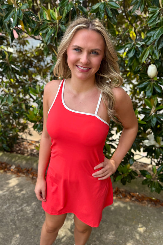 ONE SHOULDER ATHLETIC DRESS: RED