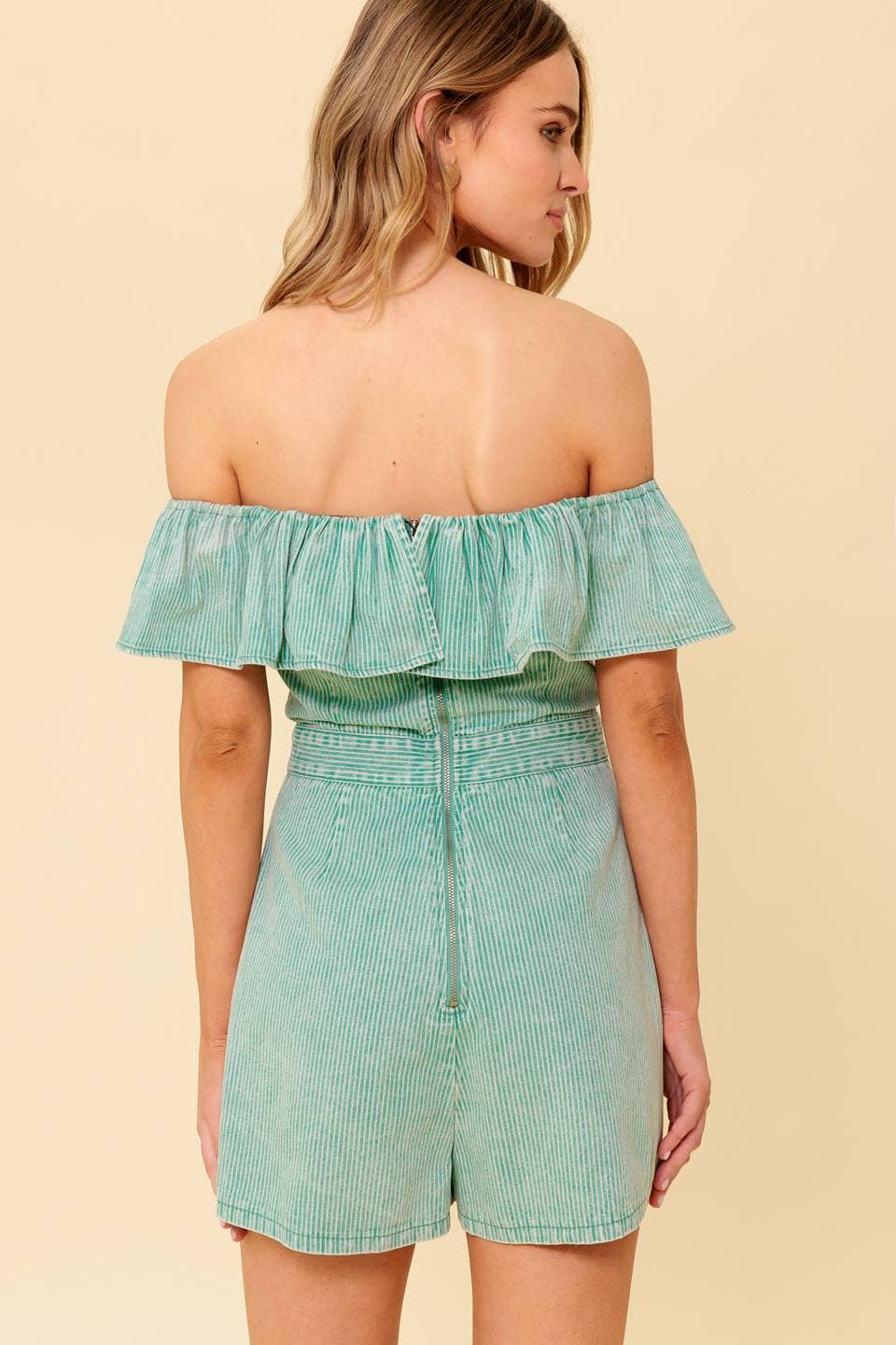 WASHED WOVEN ROMPER: GREEN ACID