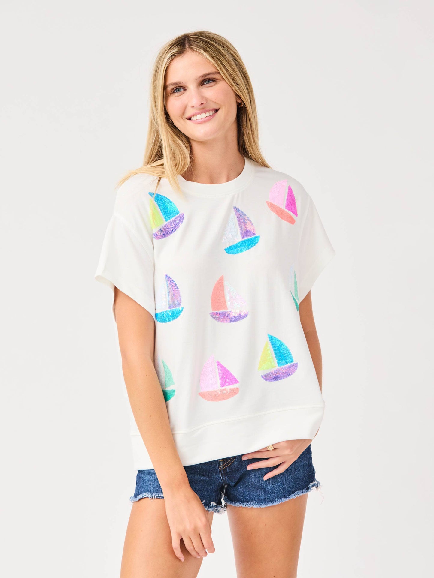 MARY SQUARE SEQUIN SAILBOAT TEE