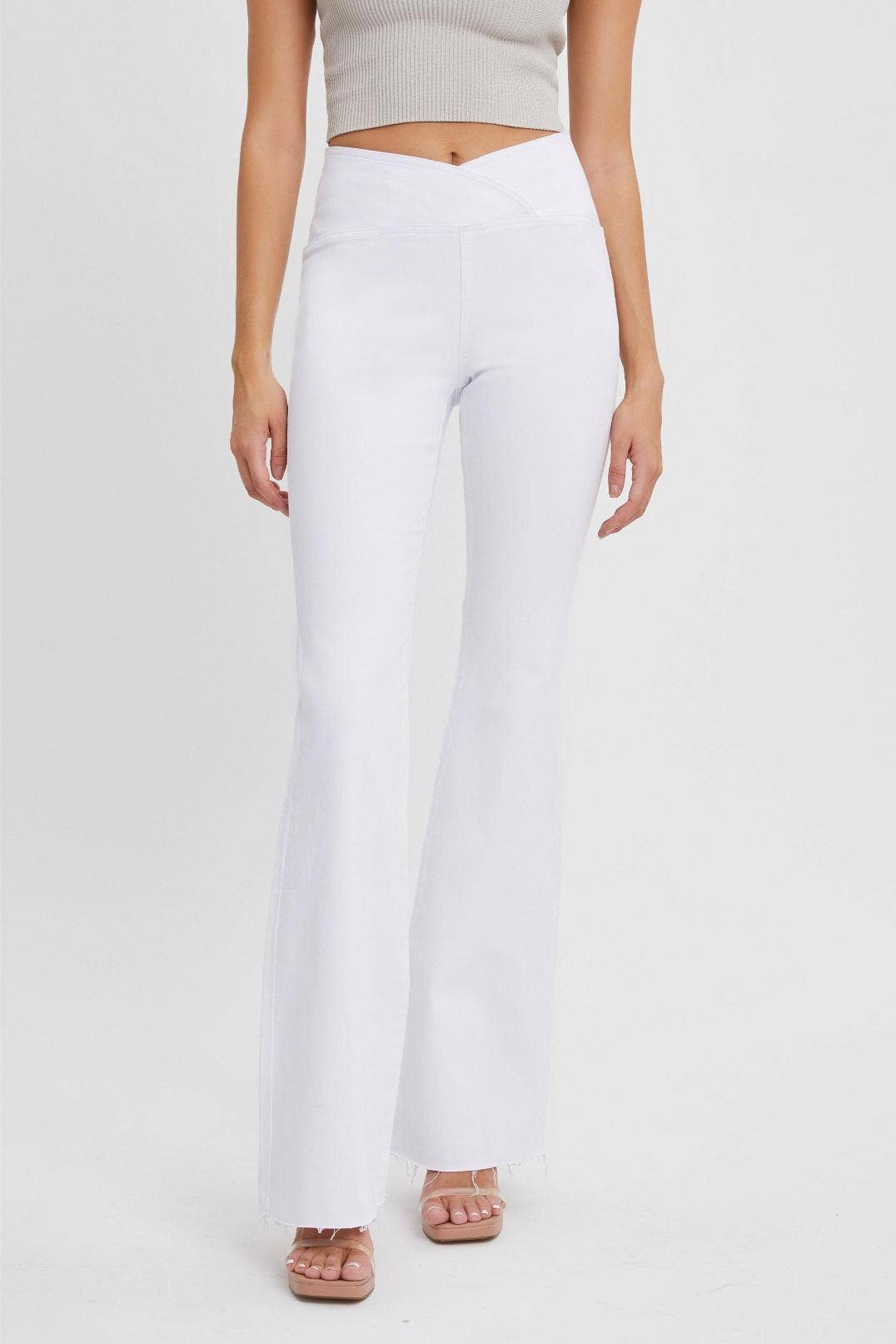 WHITE CROSS WAISTBAND FLARES