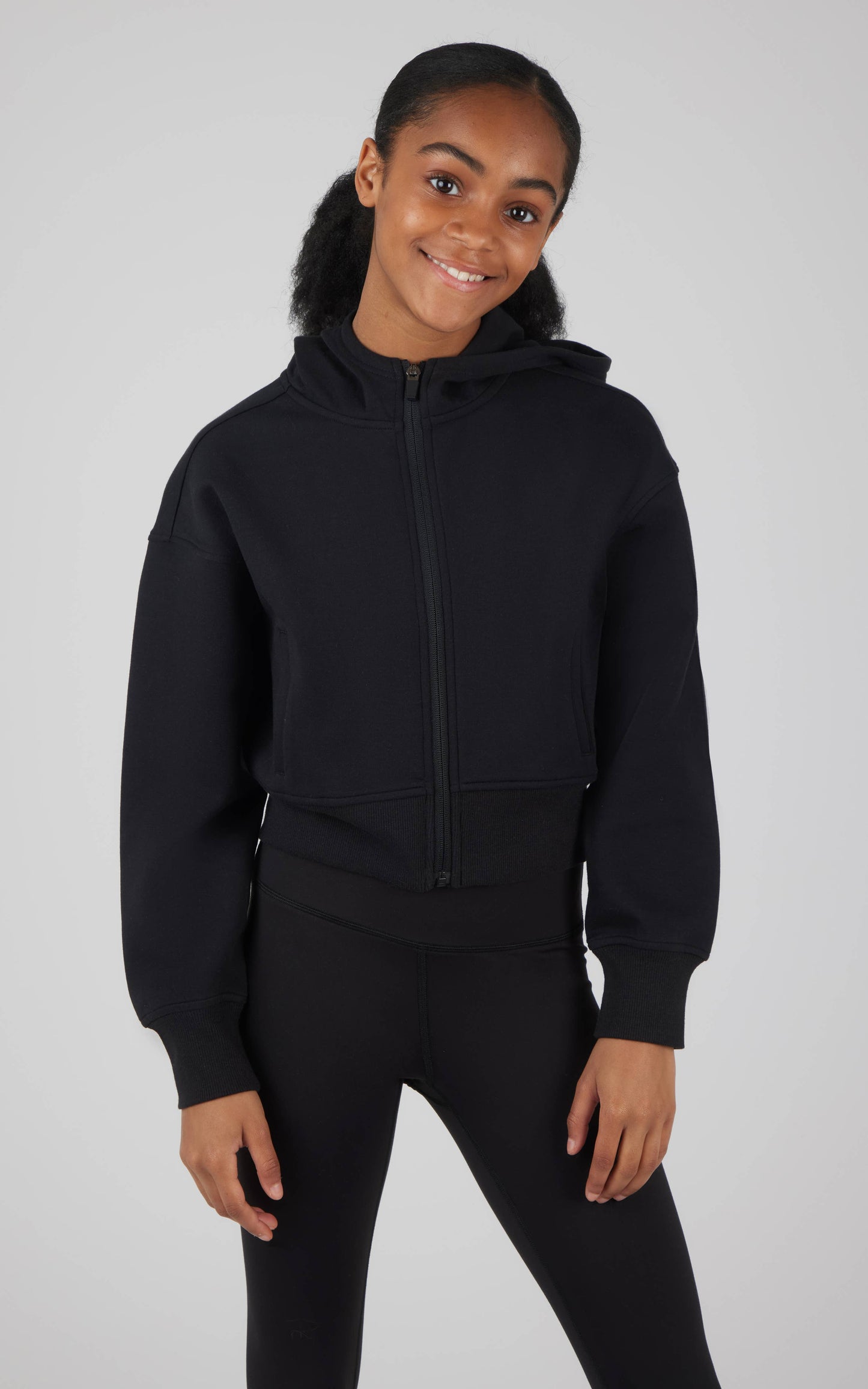 GIRLS HOODED SCUBA JACKET: BLACK