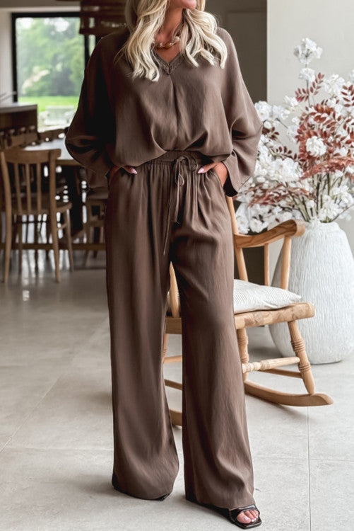 MOCHA VNECK PANT SET