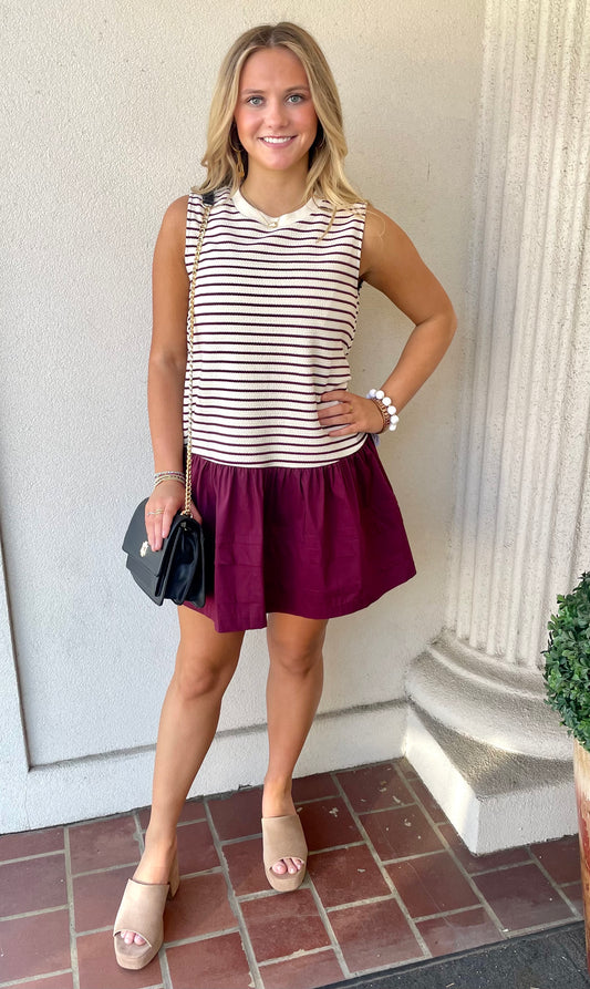 BURGUNDY STRIPED DRESS