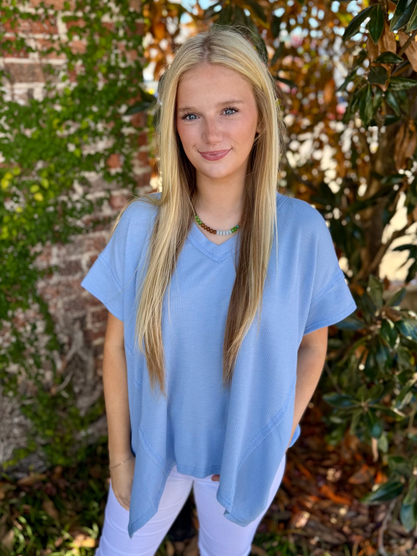 LIGHT BLUE VNECK HI LOW TUNIC