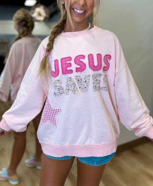 PINK JESUS SAVES PULLOVER