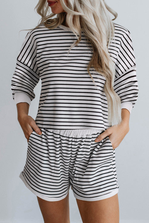 BLK/IVORY STRIPED LS SET