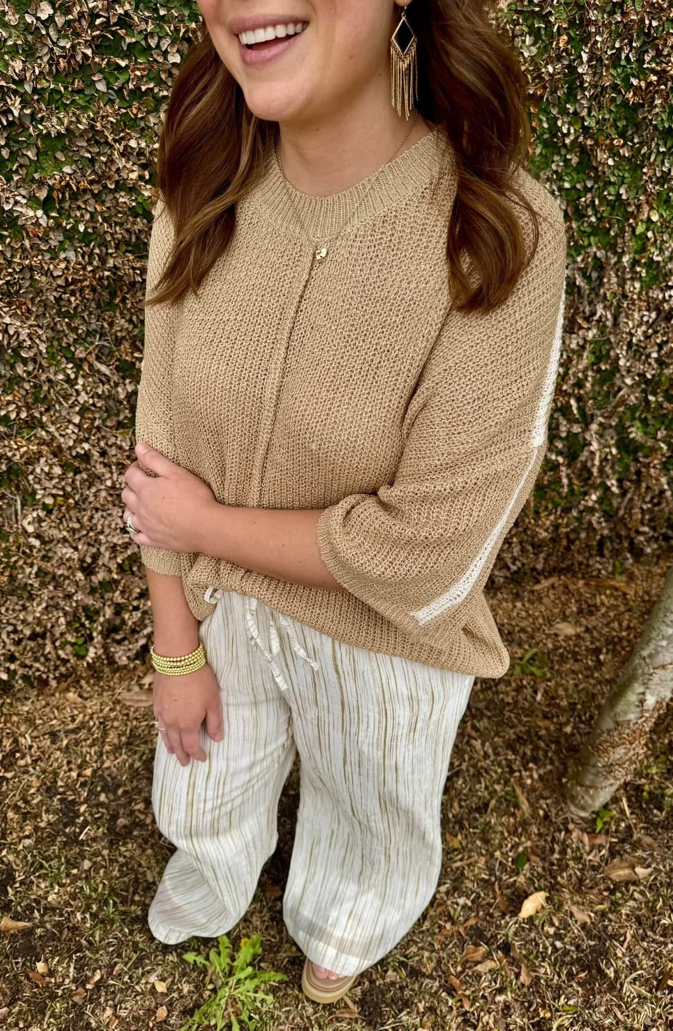 BEIGE STRIPED SLEEVE TOP