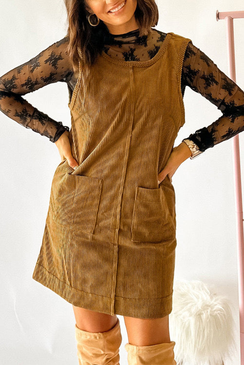 CORDUROY SLEEVELESS DRESS: KHAKI
