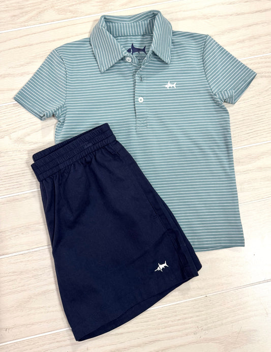BOYS PERFORMANCE POLO: AQUA/WHITE