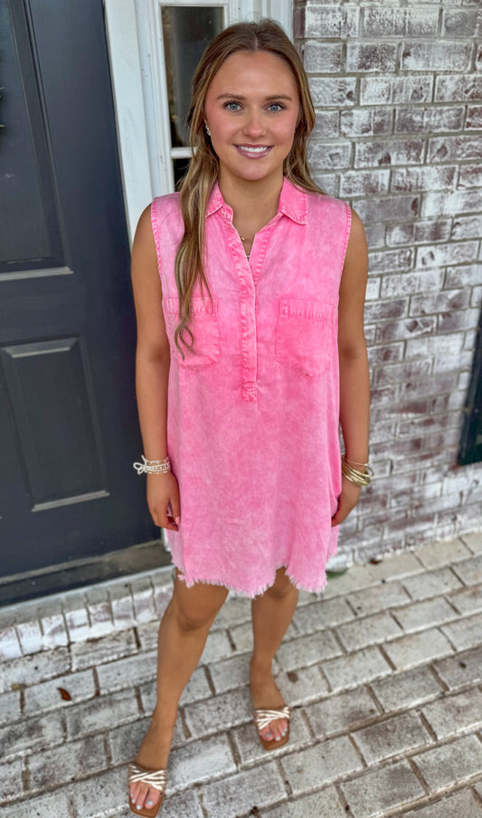WASHED PINK FRAY EDGE DRESS