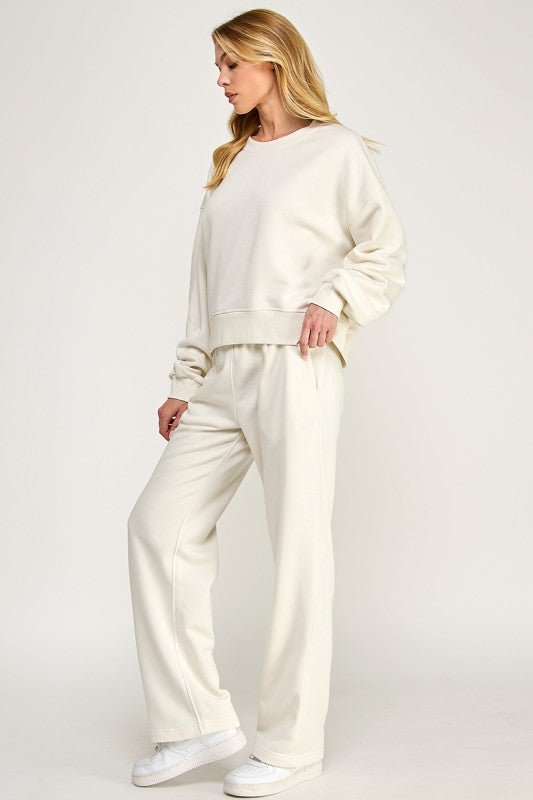 STRAIGHT LEG SWEATSHIRT SET: CREAM