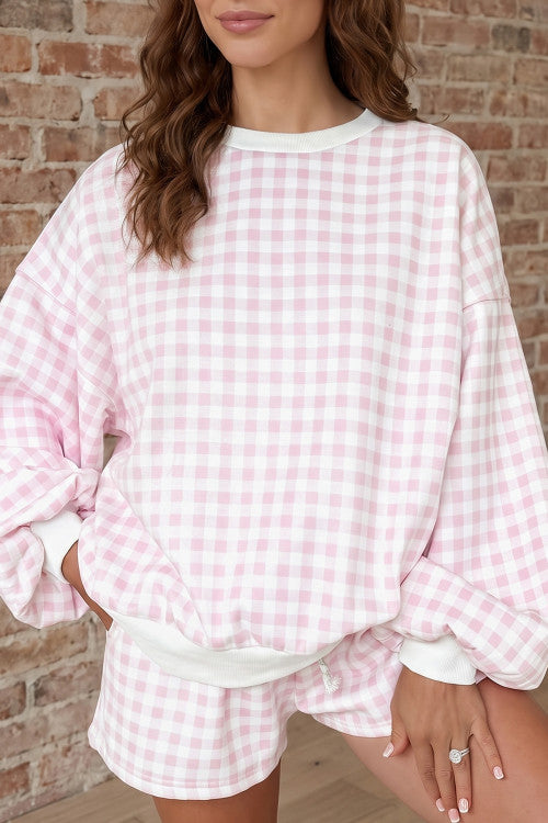 GINGHAM PULLOVER SET: LIGHT PINK