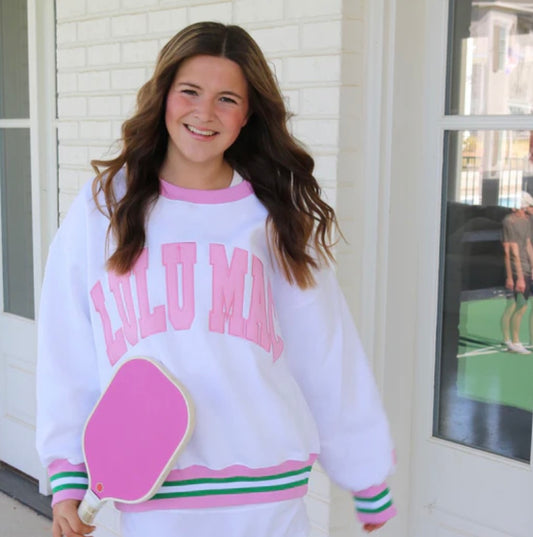 LULU MAC PULLOVER: WHITE/PINK