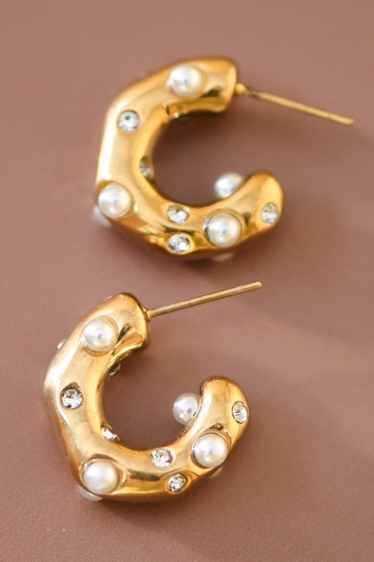 SMALL PEARL GOLD HOOPS