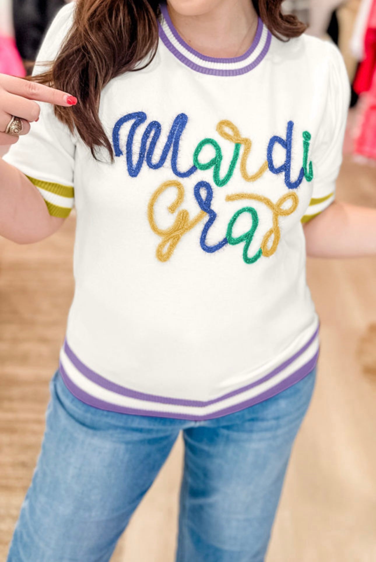 TINSEL MARDI GRAS TOP
