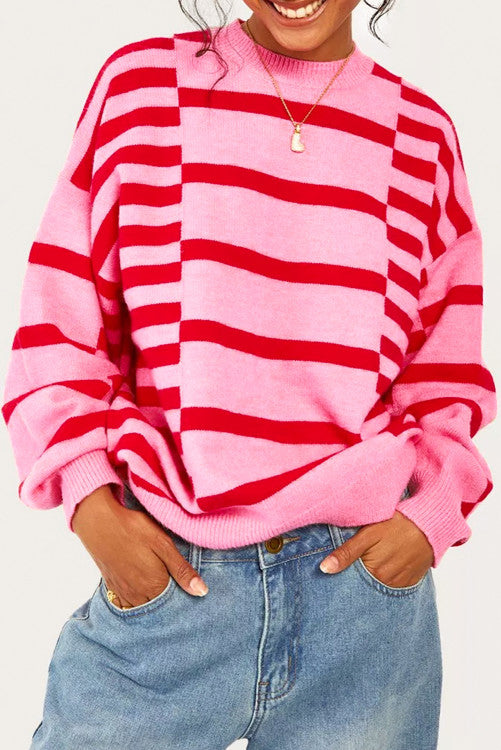 RED PINK STRIPED SWEATER