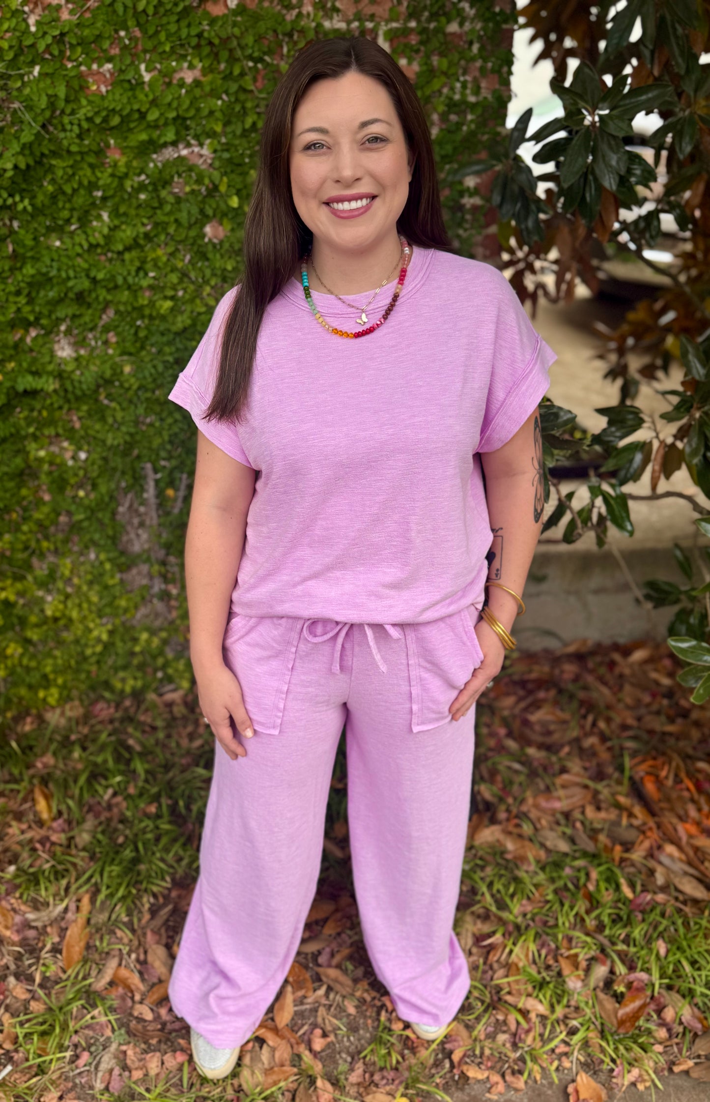 SOFT KNIT PANT SET: MAUVE