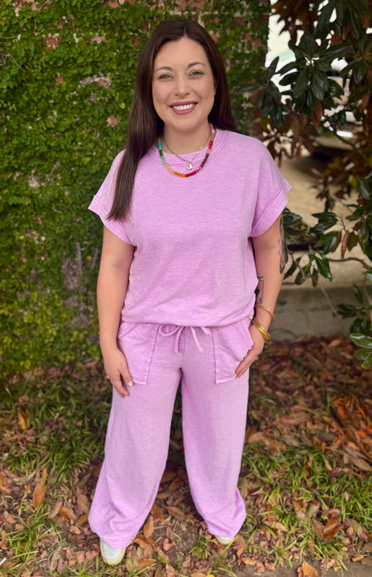 SOFT KNIT PANT SET: MAUVE
