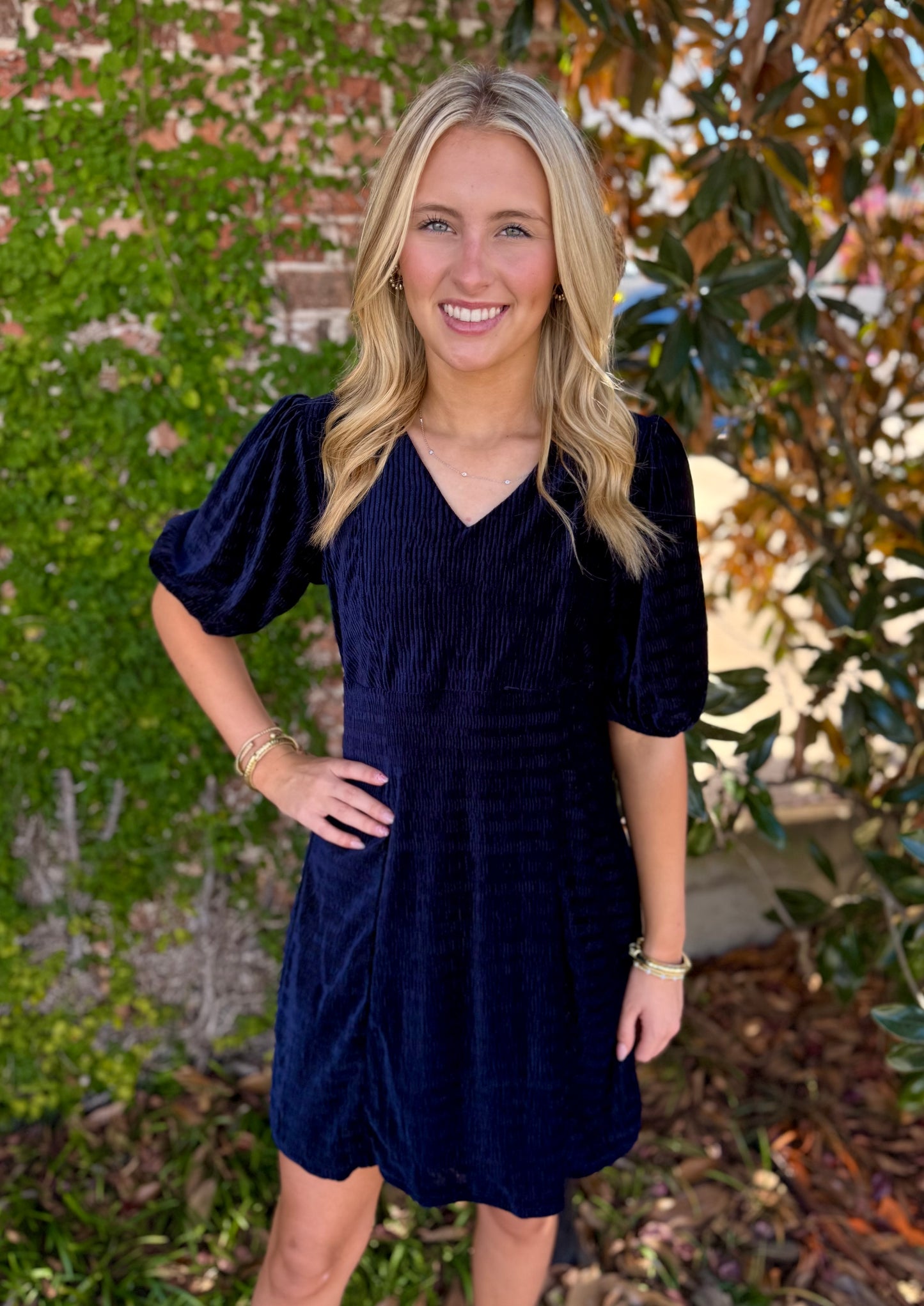 NAVY VELVET DRESS