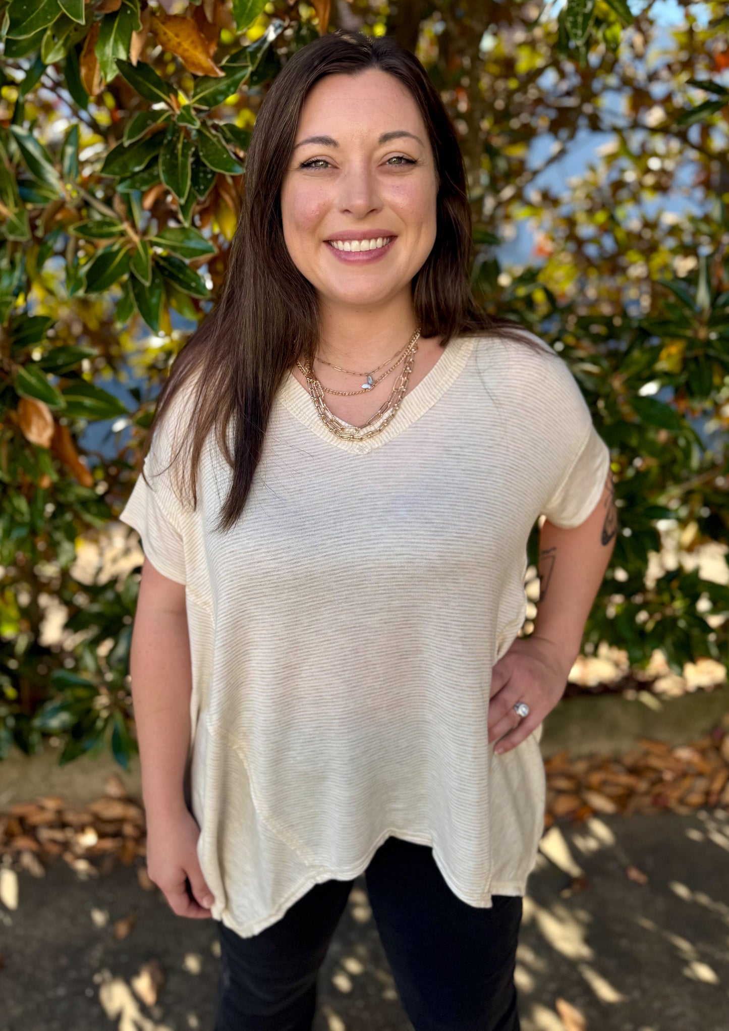 CREAM HI LOW VNECK TUNIC