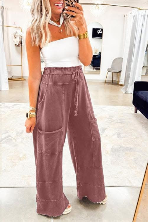 LIGHT BURGUNDY TIE WAIST PANT