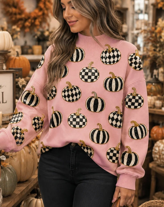 PINK BLACK/WHITE PUMPKIN PULLOVER