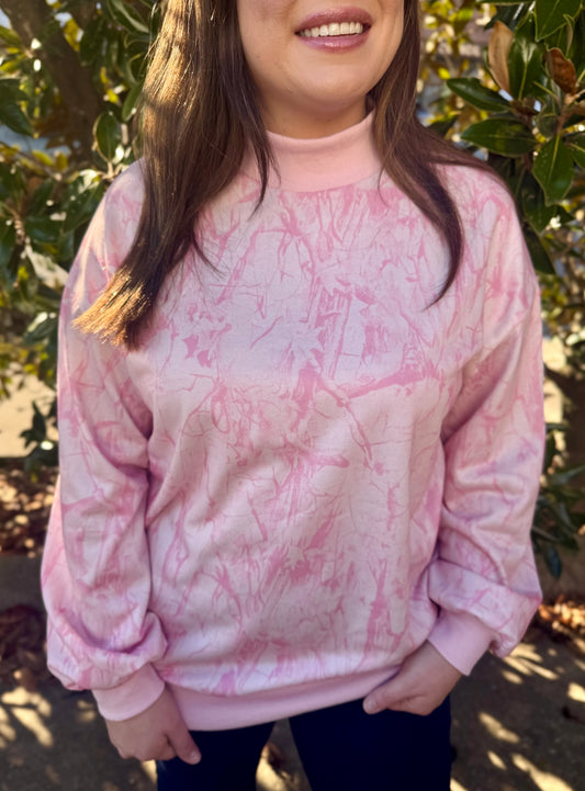 PINK CAMO MOCK NECK TOP