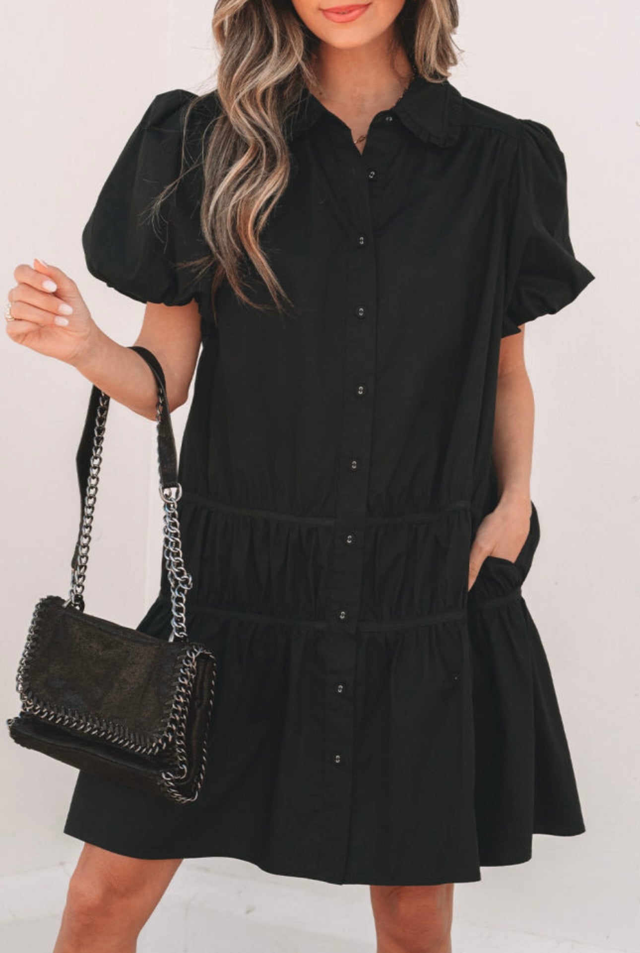 BLACK BUTTON DOWN DRESS