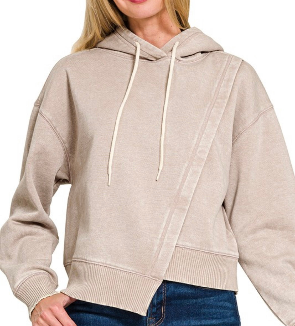 ASYMMETRICAL PULLOVER- TAUPE