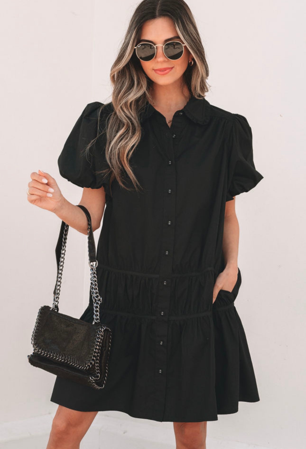 BLACK BUTTON DOWN DRESS