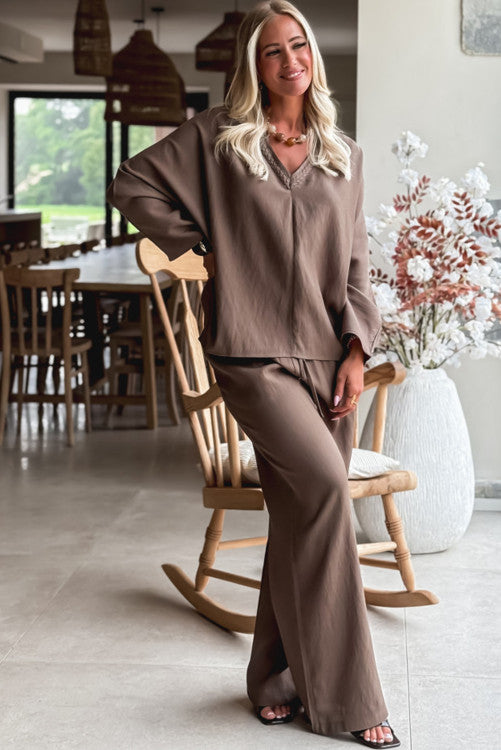 MOCHA VNECK PANT SET