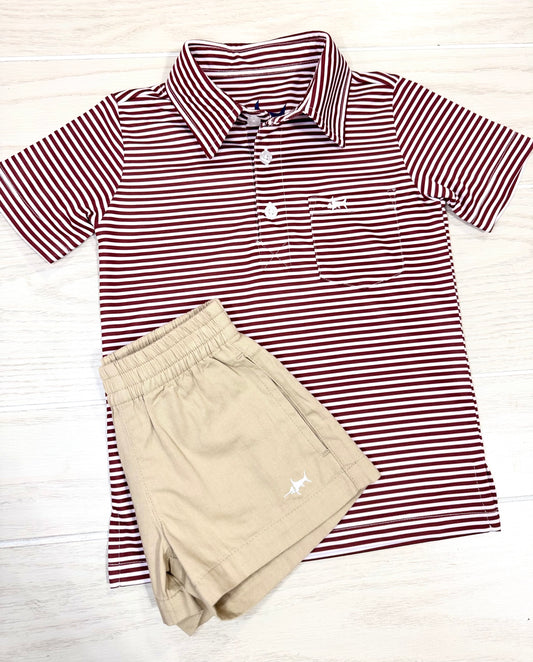 BOYS PERFORMANCE POLO: MAROON STRIPE