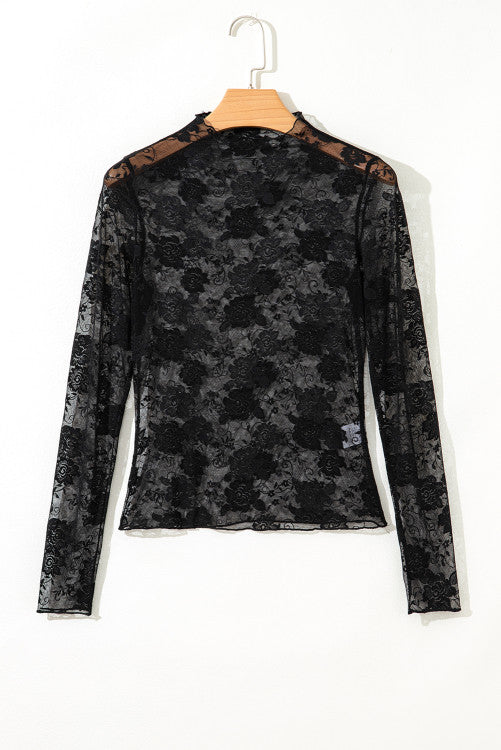 BLACK SHEER FLORAL LAYERING TOP