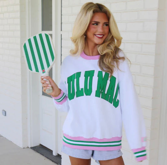 LULU MAC PULLOVER: WHITE/GREEN