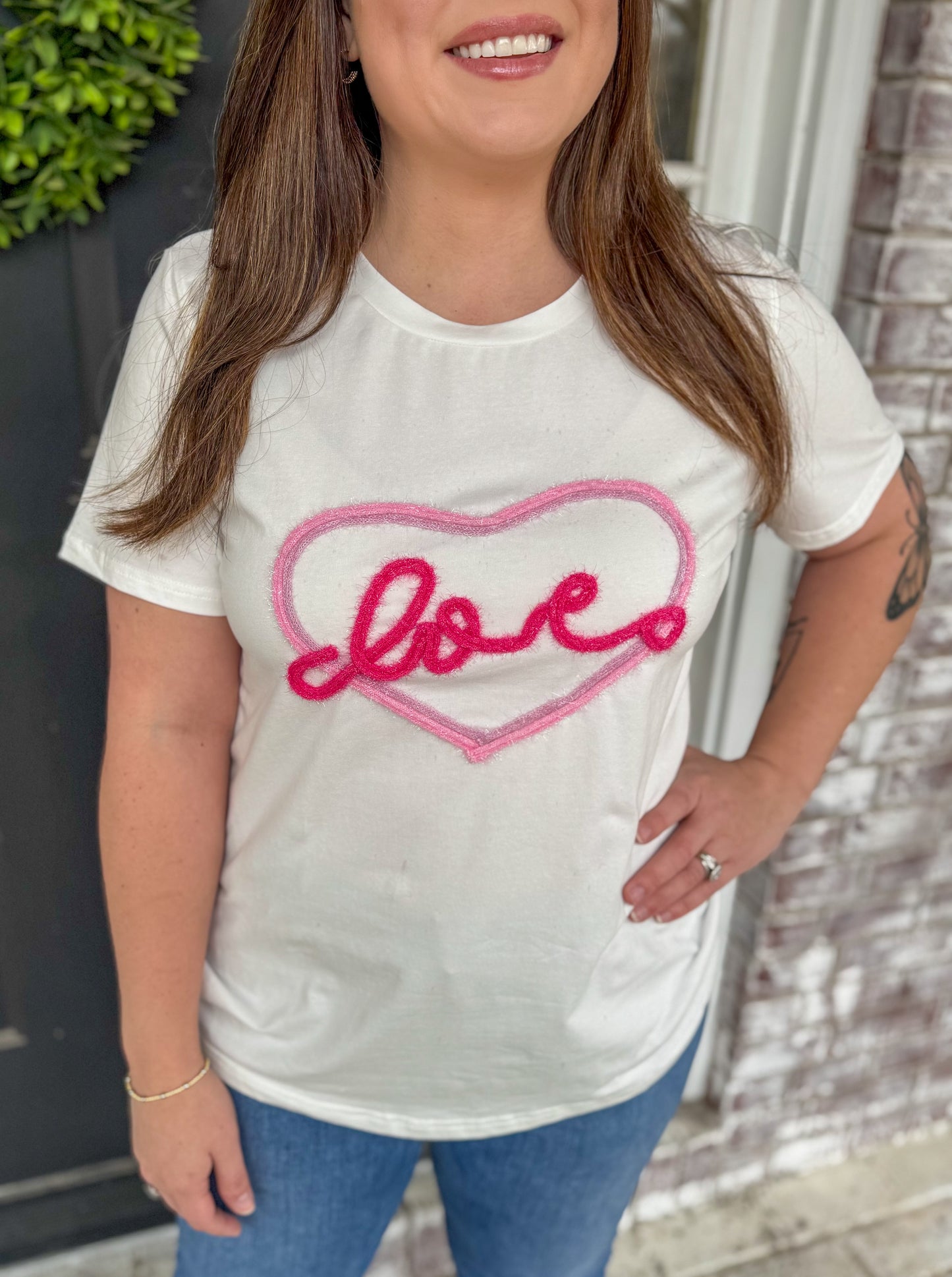 WHITE LOVE TINSEL TEE