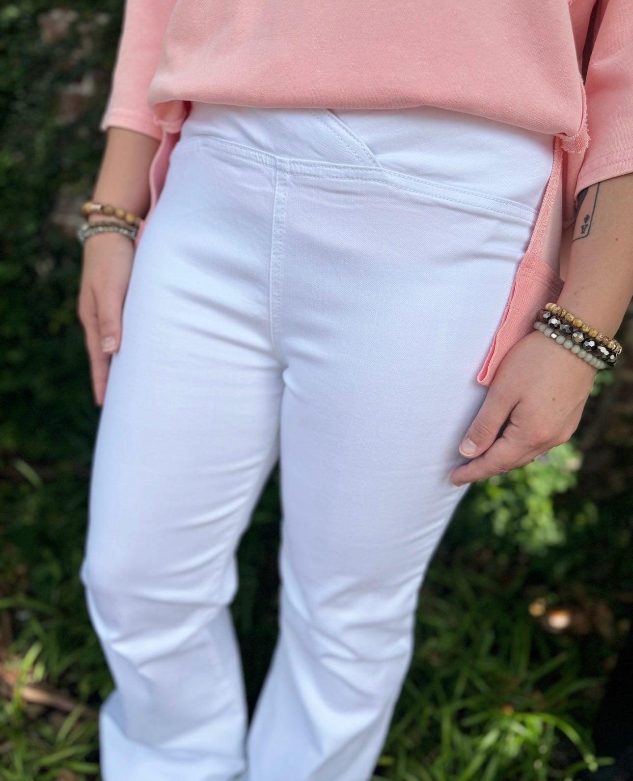 WHITE CROSS WAISTBAND FLARES