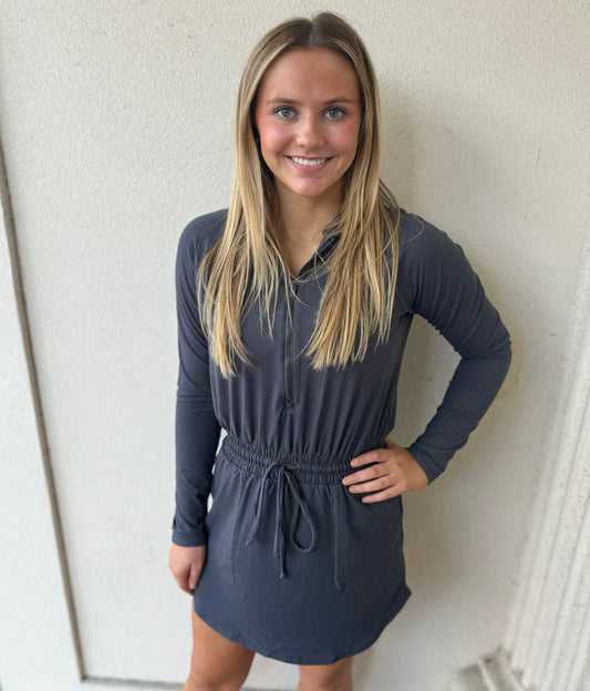 LONG SLEEVE ROMPER: CHARCOAL