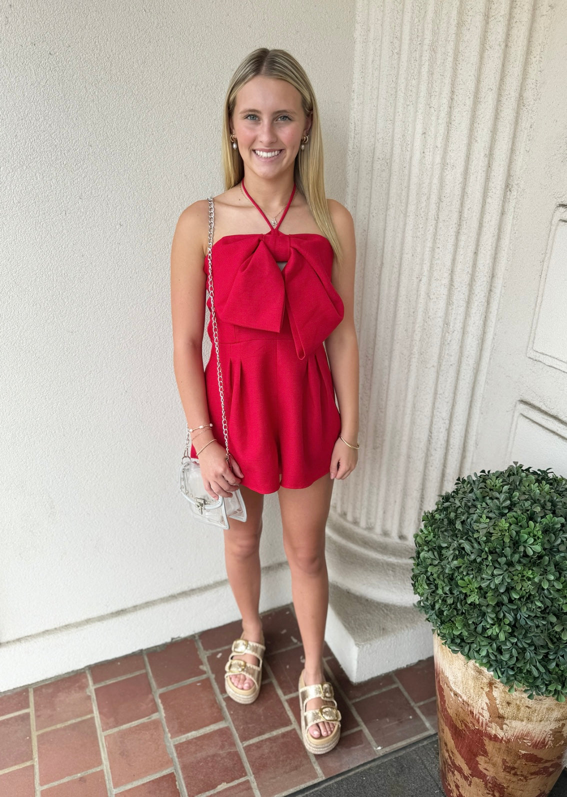 RED BOW ROMPER