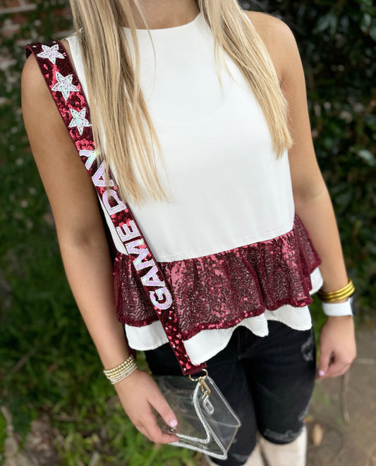 BURGUNDY/WHITE GAME DAY STRAP