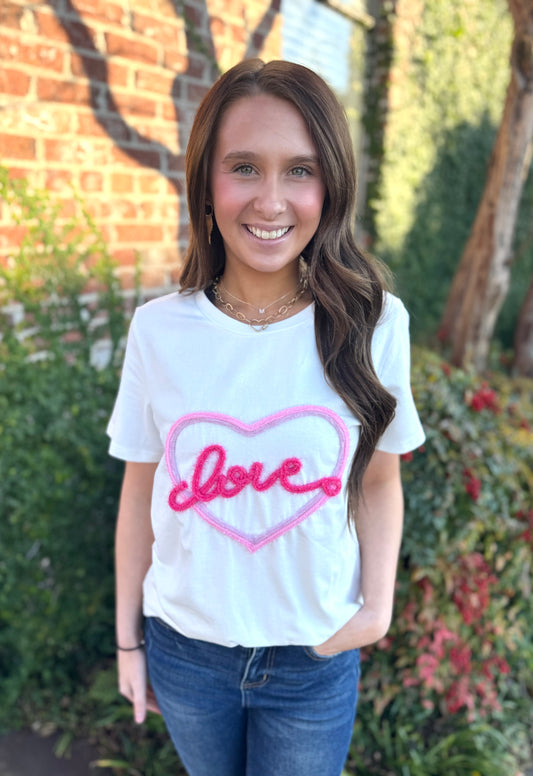 WHITE LOVE TINSEL TEE