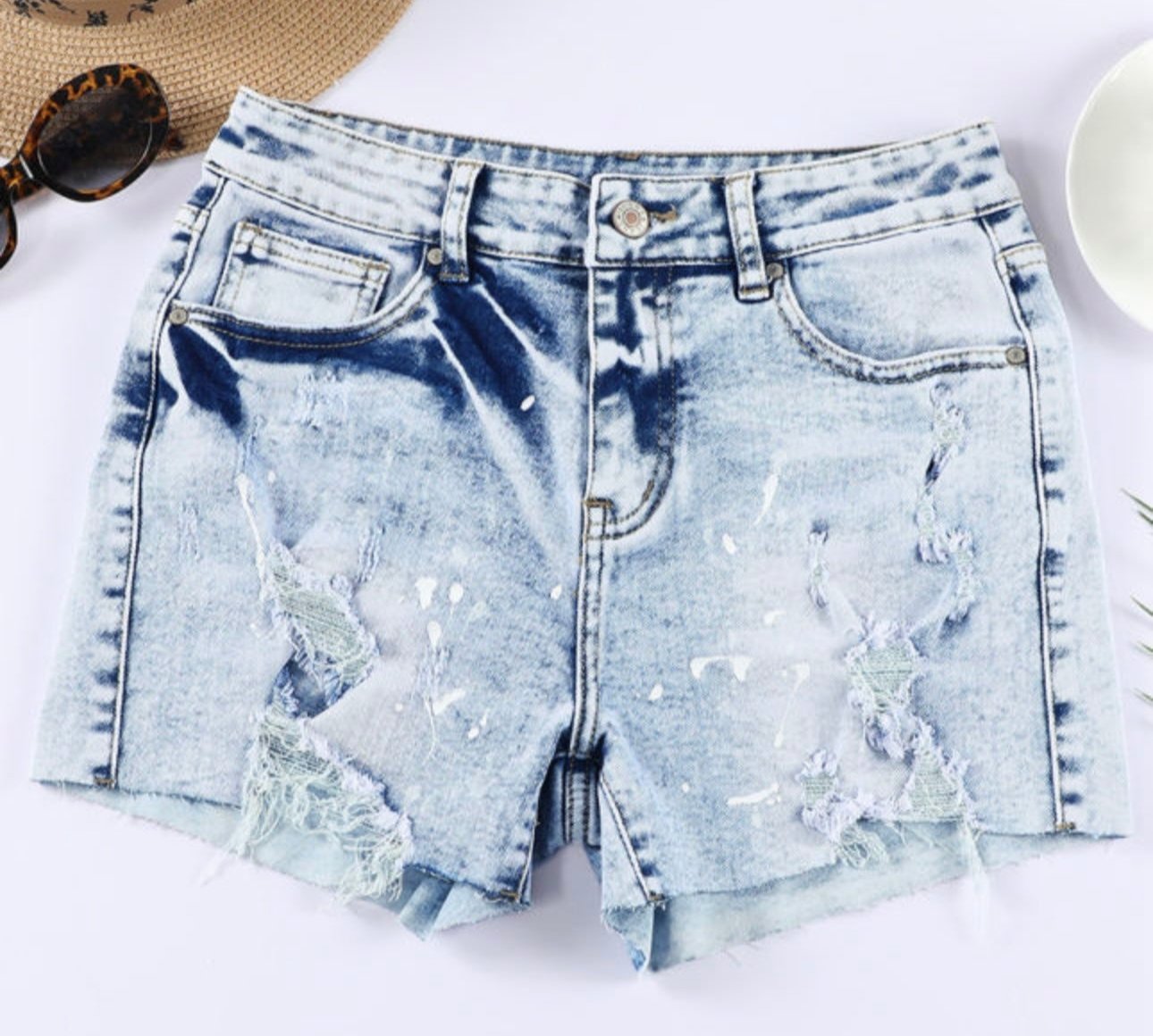 SKY BLUE DISTRESSED SHORTS