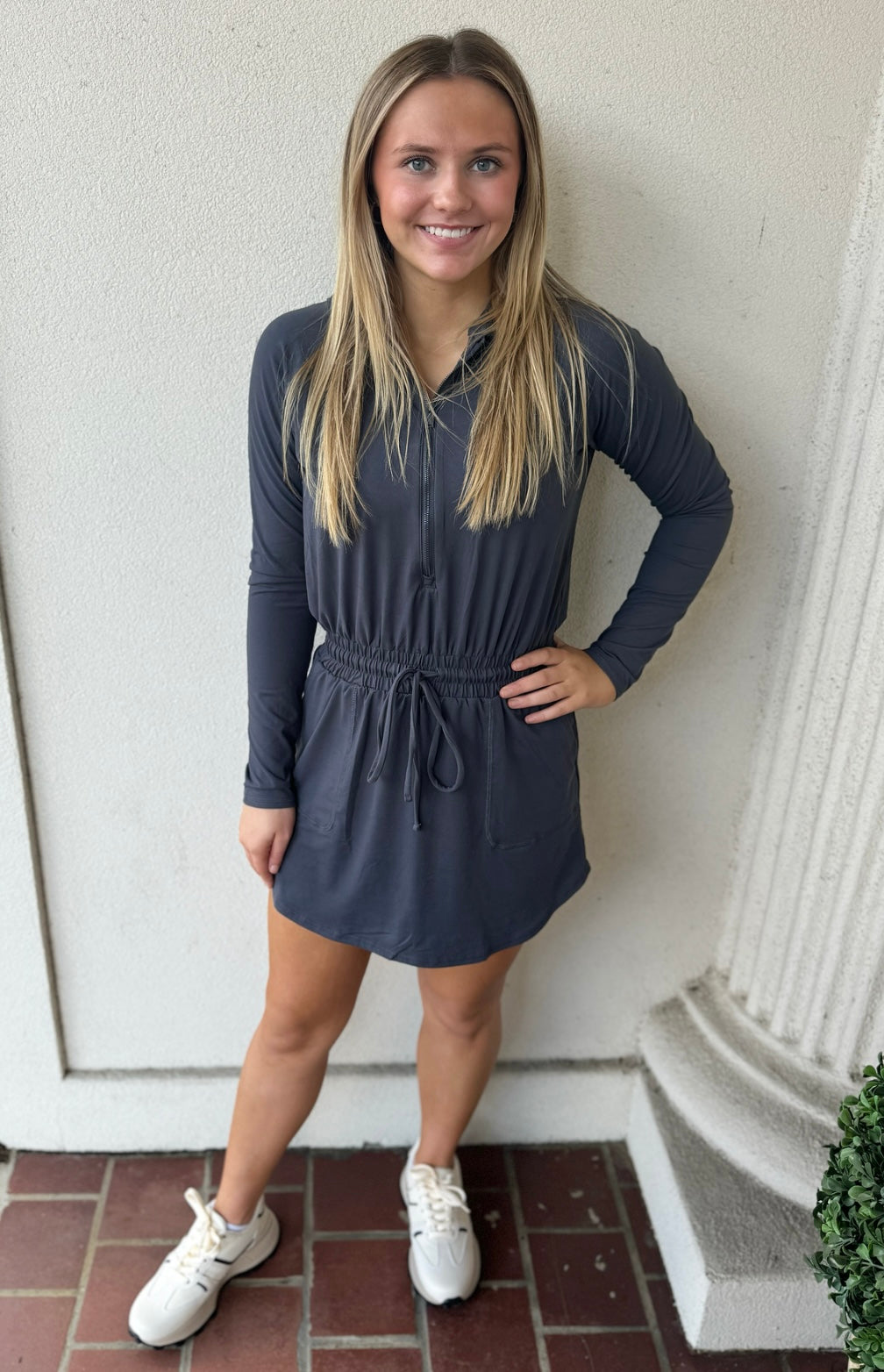 LONG SLEEVE ROMPER: CHARCOAL